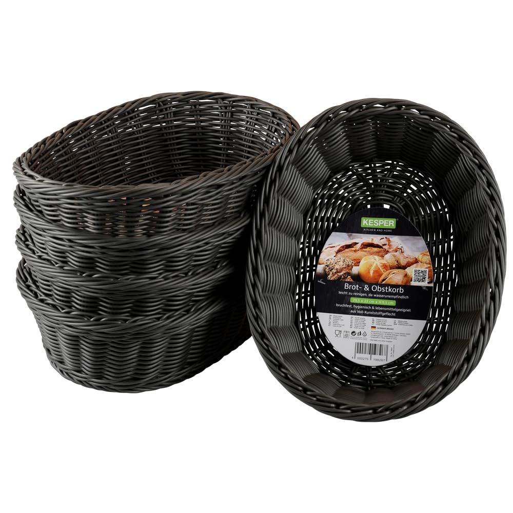 KESPER | Brot- und Obstkorb, 5er Pack, Material: Voll-Kunststoffgeflecht, Masse: 29,5 x 23 x 9,5cm,