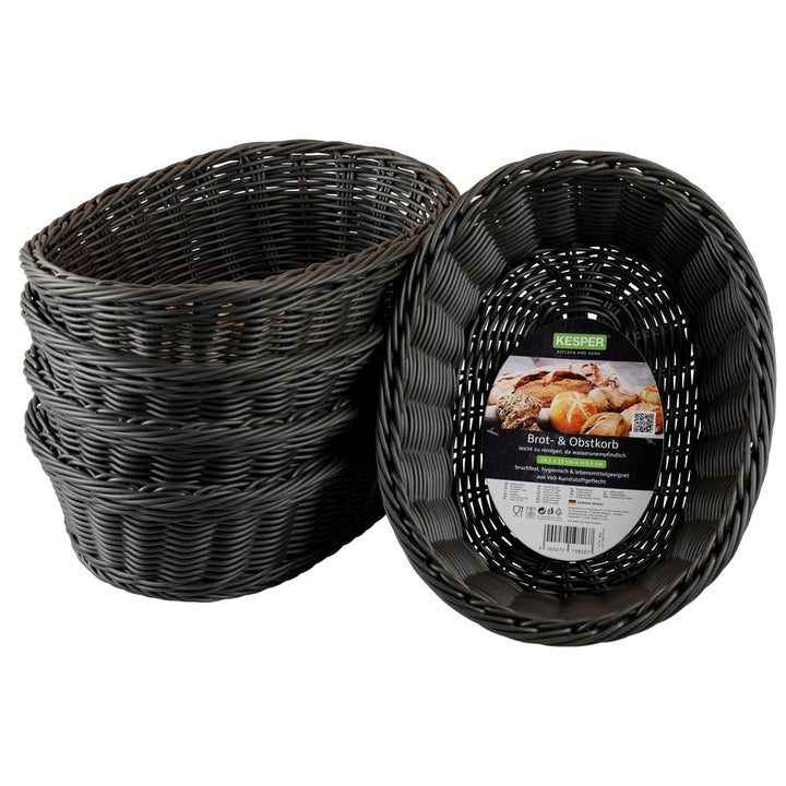 KESPER | Brot- und Obstkorb, 5er Pack, Material: Voll-Kunststoffgeflecht, Masse: 29,5 x 23 x 9,5cm,