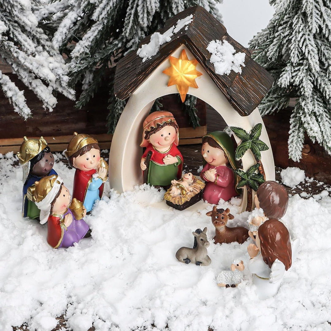 Weihnachtskrippe Set 12-teilig, Jesu Geburt mit Maria Josef Jesuskind, 3 Könige, Hirten &amp; Engel, Fig