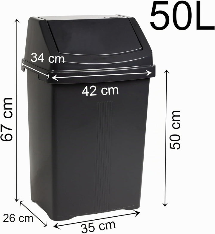 Mülleimer Schwingdeckel Anthrazit 50L Mülltrennung Abfalleimer Deckel Büro Anthrazit 50 Liter, Anthr