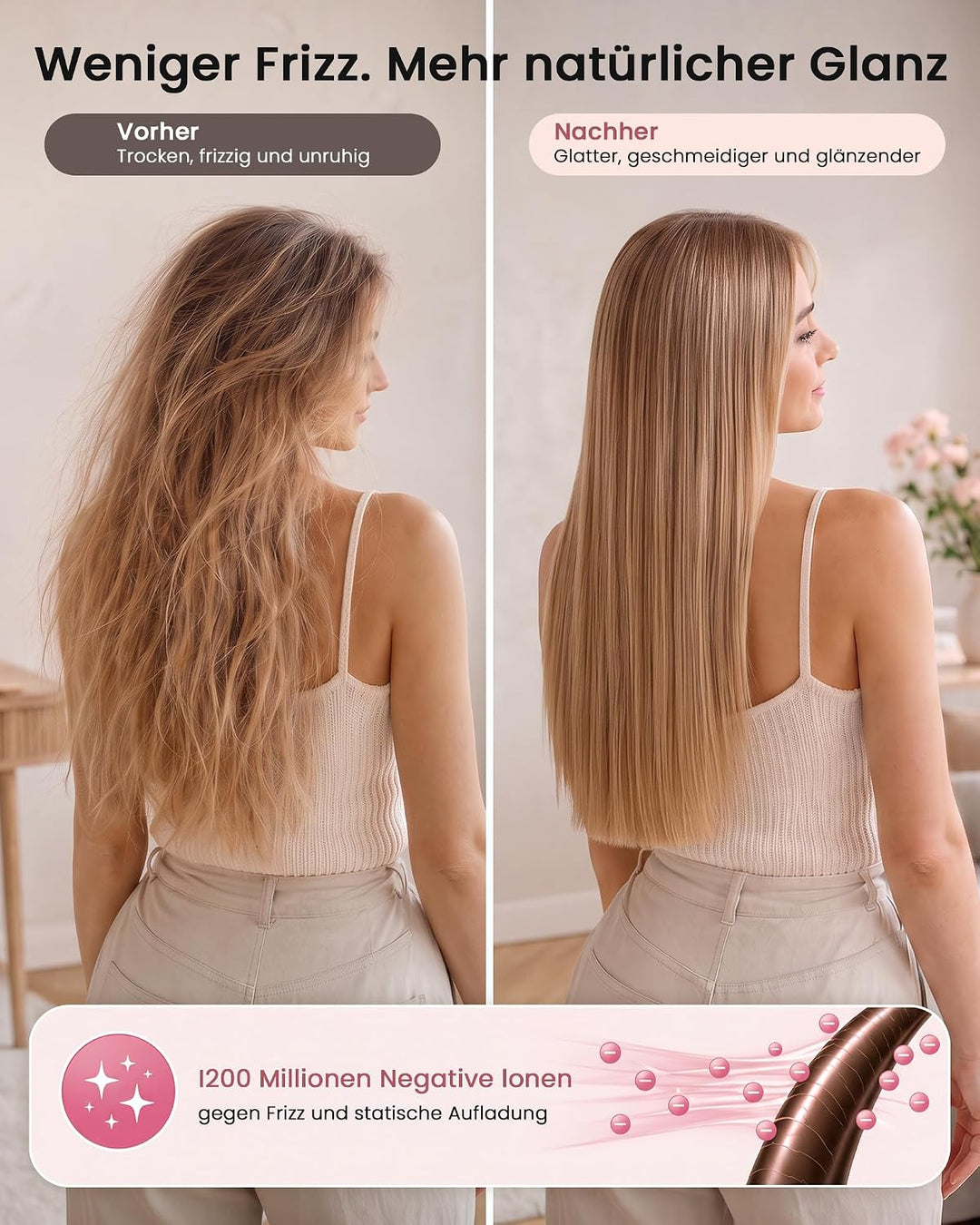 VIKICON Air Haarglätter, Professionelles Ionen Luft-Glätteisen ohne Heizplatten, Glätteisen Locken u