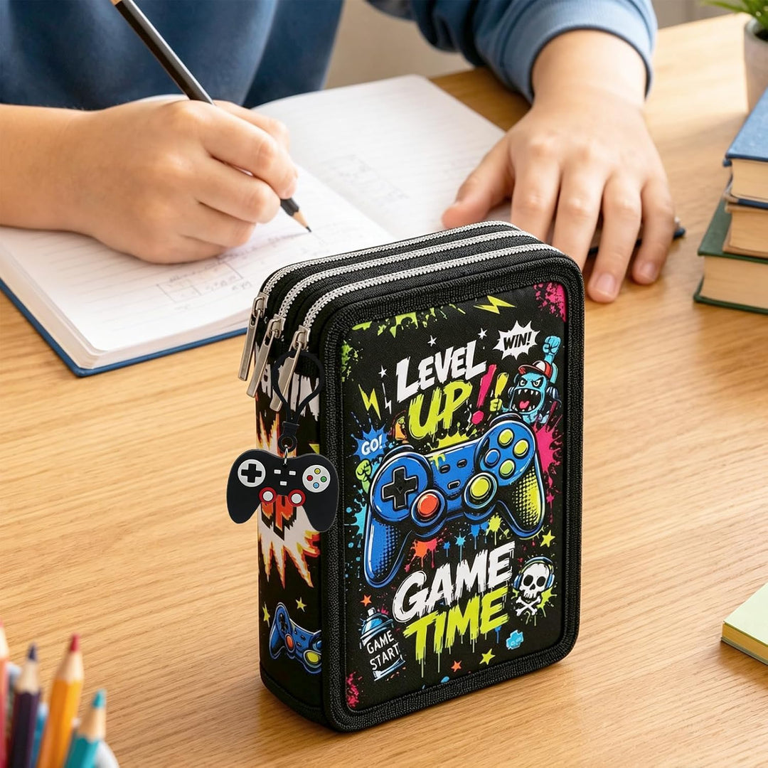 Gaming Federmäppchen 3 Fächer Grosse Federtasche Federmappe für Jungen