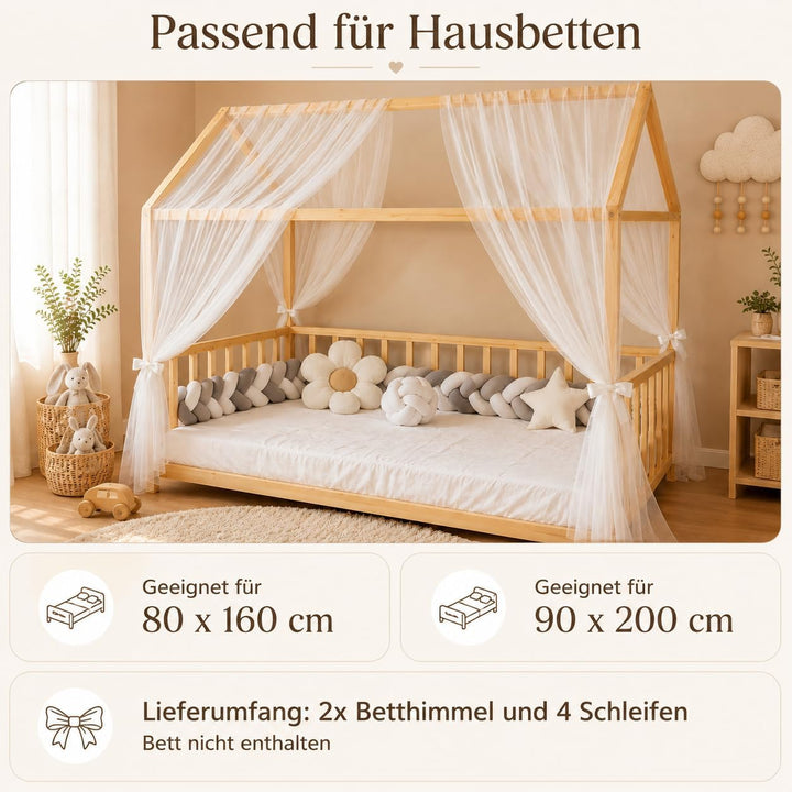 Baby Fancyroom Betthimmel für Hausbett Kinderbett, universell, Premium Tüll, 2-teilig, Hausbetthimme