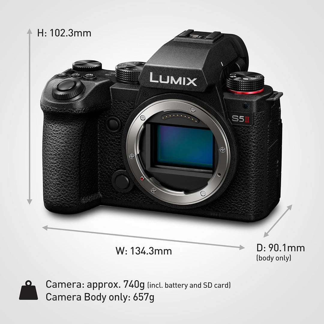 Panasonic LUMIX DC-S5 II Spiegellose Vollformat Kamera 4K 60p und 6K 30p, Flip-Screen, WLAN, Hybrid-