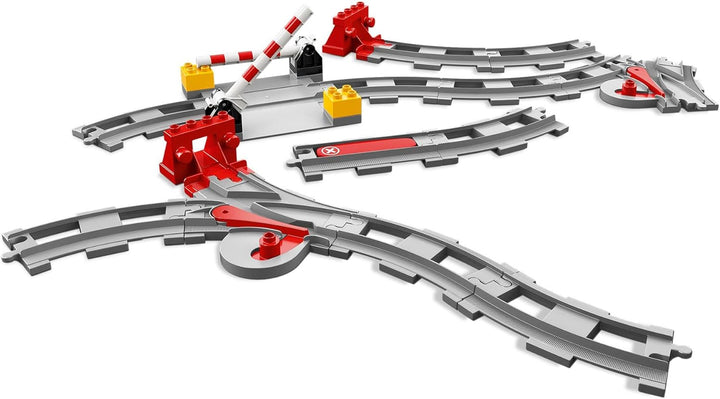 LEGO DUPLO Eisenbahn Schienen, Zugschienen-Bauset mit rotem Signalstein, Kinderspielzeug für Jungen