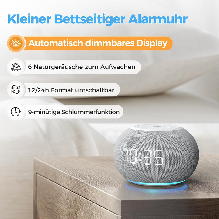 REACHER Auto-Dimmable Sound Machine Wecker mit Nachtlicht, 20 beruhigende Klänge, LED-Digitalanzeige