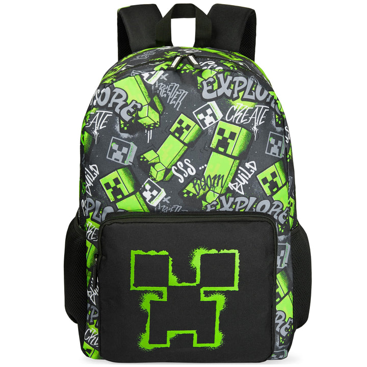 Minecraft Rucksack Kinder Jungen Kinderrucksack Creeper Freizeitrucksack mit Reissverschluss-Fächern