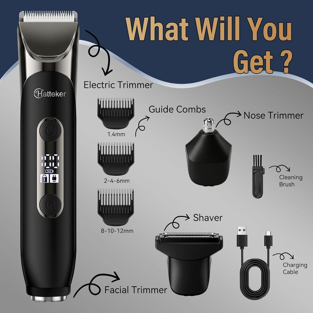 Hatteker Körperhaartrimmer für Männer, 4‑in‑1 Doppelmesser‑Rasierer