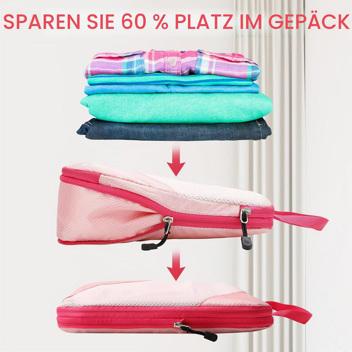 AiQInu Packing Cubes Compression, 5 Stück Packtaschen Kompression Koffer Organizer Set mit Wäschebeu