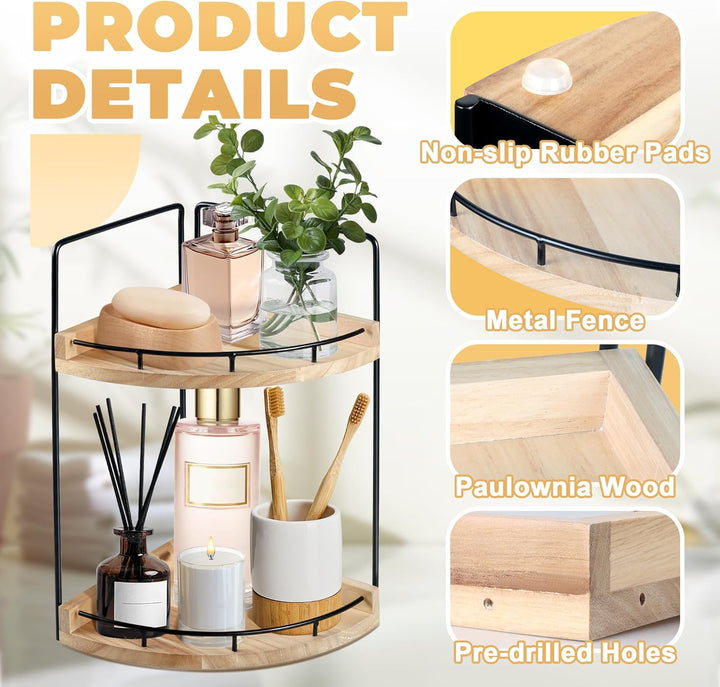 2 Ebenen Badezimmer Organizer, Eckregal Badezimmer Regal aus Holz mit Metallgestell, Arbeitsplatten-