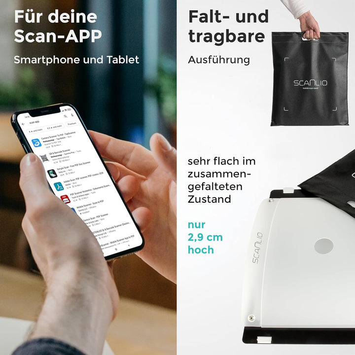 SCANLIO Pro | Faltbare Scanbox | Dokumente einfach und schnell mit dem Handy scannen | Handy Scanner