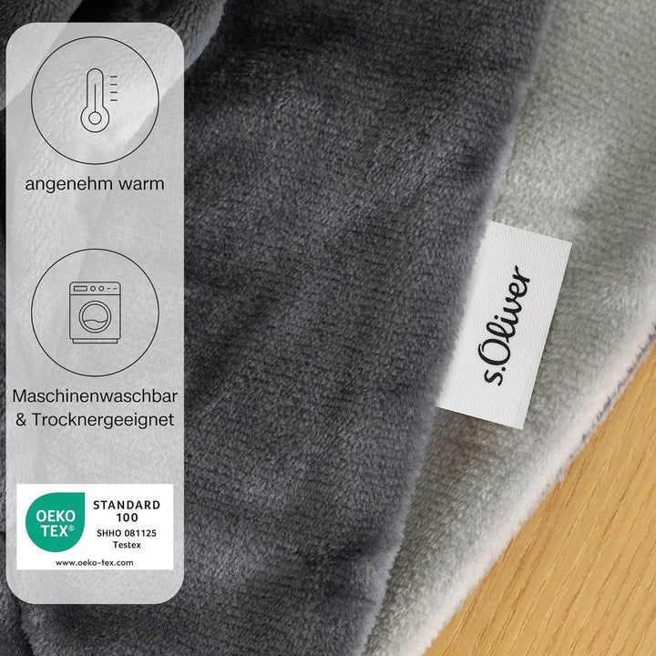 s.Oliver Doublesoft Kuscheldecke 150x200 - super kuschelig &amp; warm, Polyesterflausch Decke grau hellg