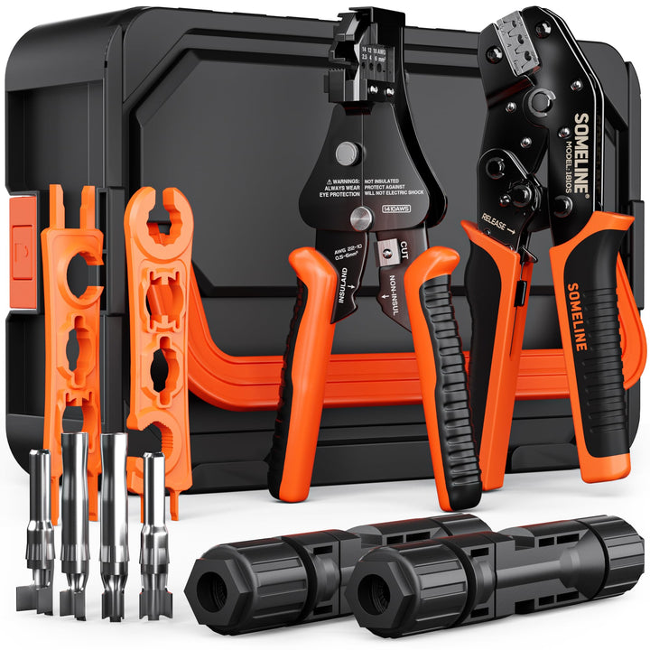 SOMELINE Solar Crimpzange Set für 2,5/4/6 mm² PV Kabel – 15 Paar Solar Stecker, Automatische Abisoli