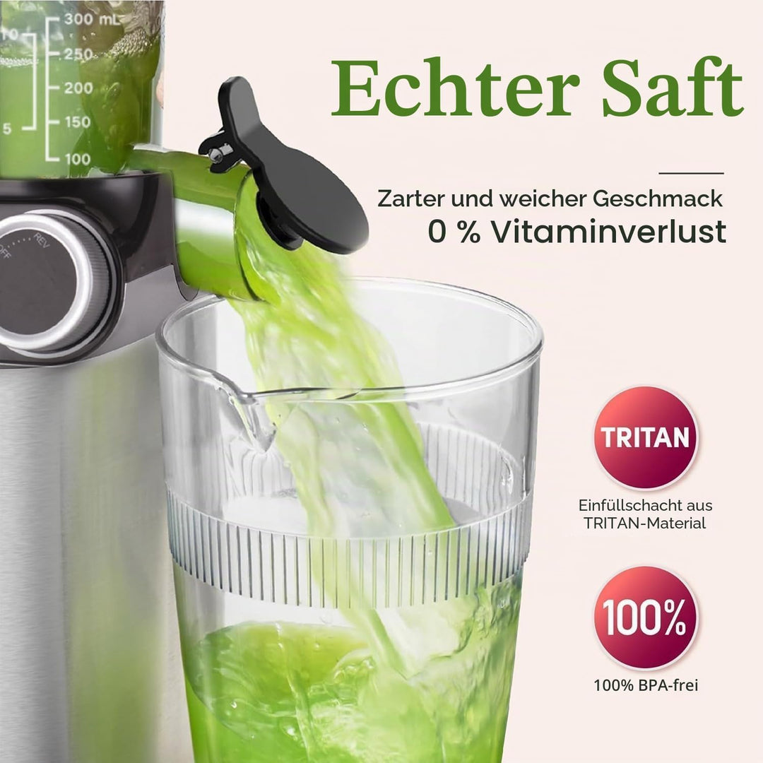 Anybear Entsafter 200W Slow Juicer mit 110 mm grossem Einfüllschacht für ganze Früchte/Gemüse | Upgr