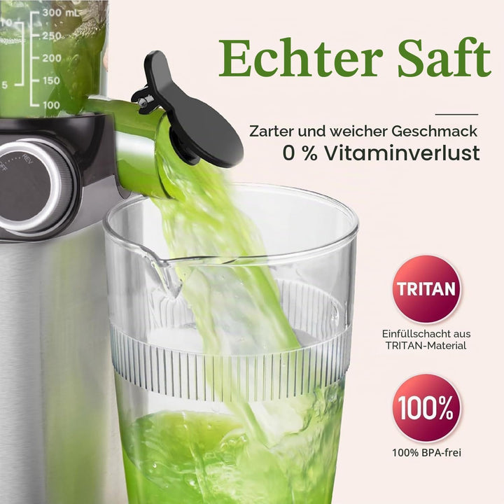 Anybear Entsafter 200W Slow Juicer mit 110 mm grossem Einfüllschacht für ganze Früchte/Gemüse | Upgr