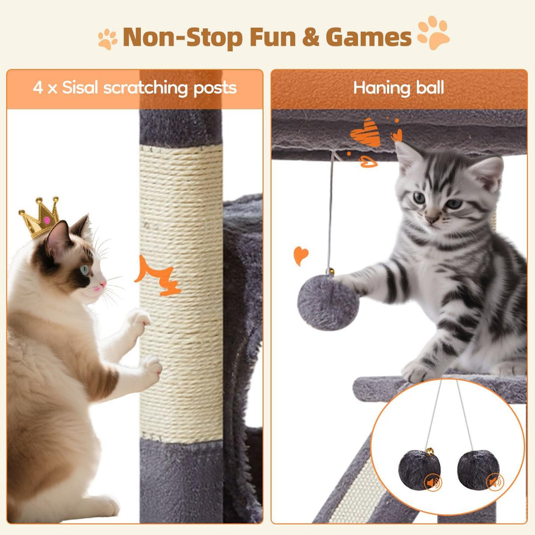 Taoqimiao Kratzbaum Klein, 98cm katzenbaum Stabil KatzenKratzbaum Cat Tree mit Katzenhaus, Korb, 4 K