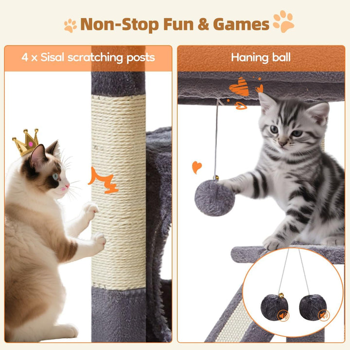 Taoqimiao Kratzbaum Klein, 98cm katzenbaum Stabil KatzenKratzbaum Cat Tree mit Katzenhaus, Korb, 4 K