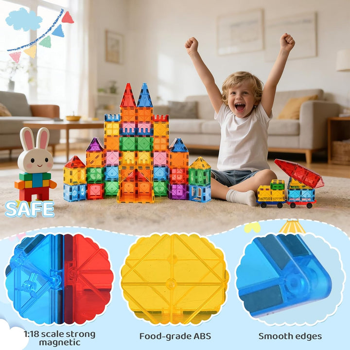 Magnetische Bausteine für Kinder, 100 Teile, 3D, Lernspiele, Geschenke für Kinder mit 1 Auto, magnet