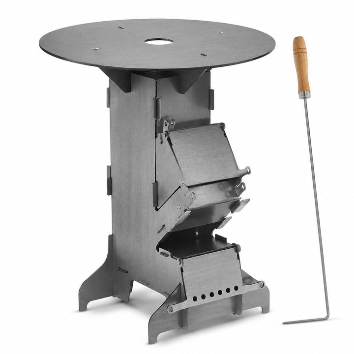 Peviasot Raketenofen mit Grillplatte und Feuerhaken Rocket Stove Outdoor 2 zusätzlichen Standfüssen