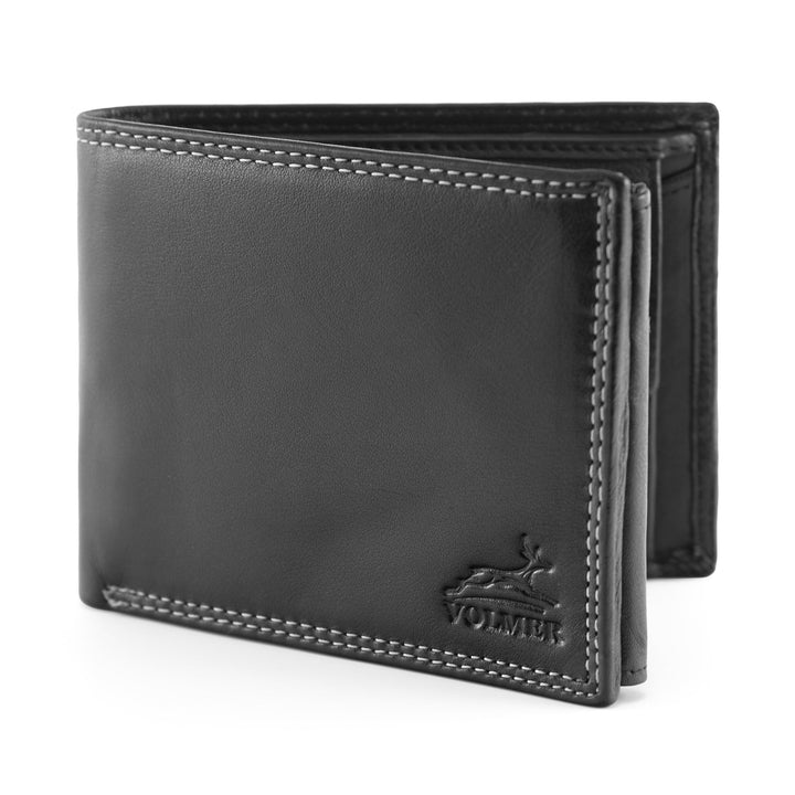 Fa.Volmer ® Stabile Schwarze Herren Geldbörse echt Leder Querformat mit RFID Schutz 