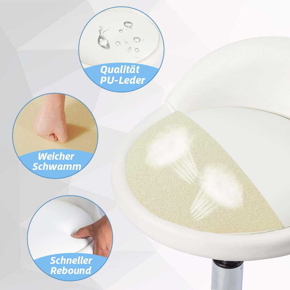 Mingone Bürohocker mit Rollen Arbeitshocker Weiss Rollhocker Höhenverstellbar Sitzhocker 360° Drehba
