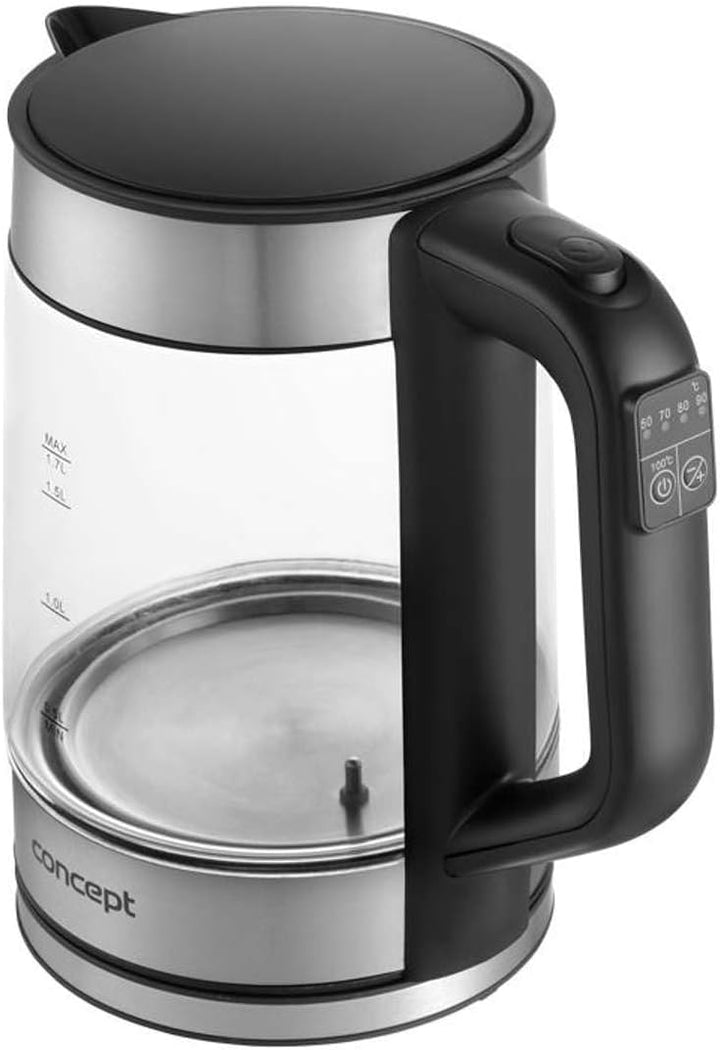 Concept RK4067 1,7L Glas-Wasserkocher mit Temperaturregelung: 50/70/80/90/100°C, 1850-2200 W, Warmha