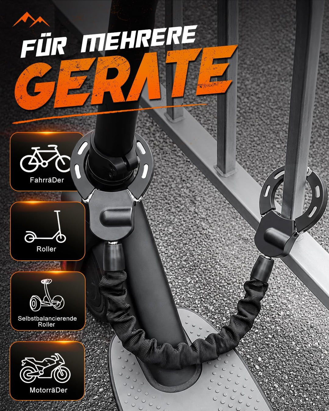 E Scooter Schloss, Handschellenschloss mit Schlüssel für E Bike &amp; Fahrrad 90 CM, 90 CM