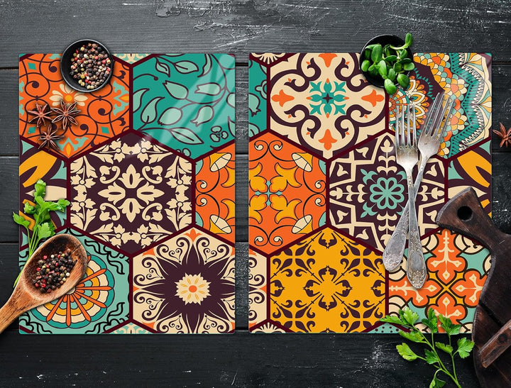 TMK ArtDeko Herdabdeckplatte 2 Teilig 40x52 + 45x52 cm - Spritzschutz Herdabdeckung – Herdschutz aus