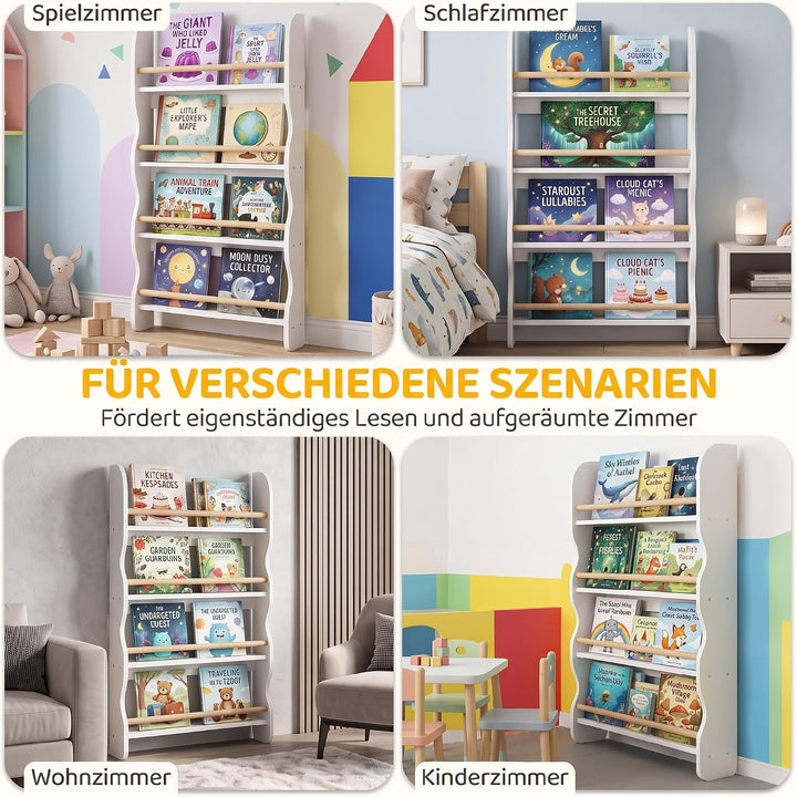 AIYAPLAY Bücherregal Kinder Wandregal mit Kippschutz 60 x 10 x 98 cm Weiss