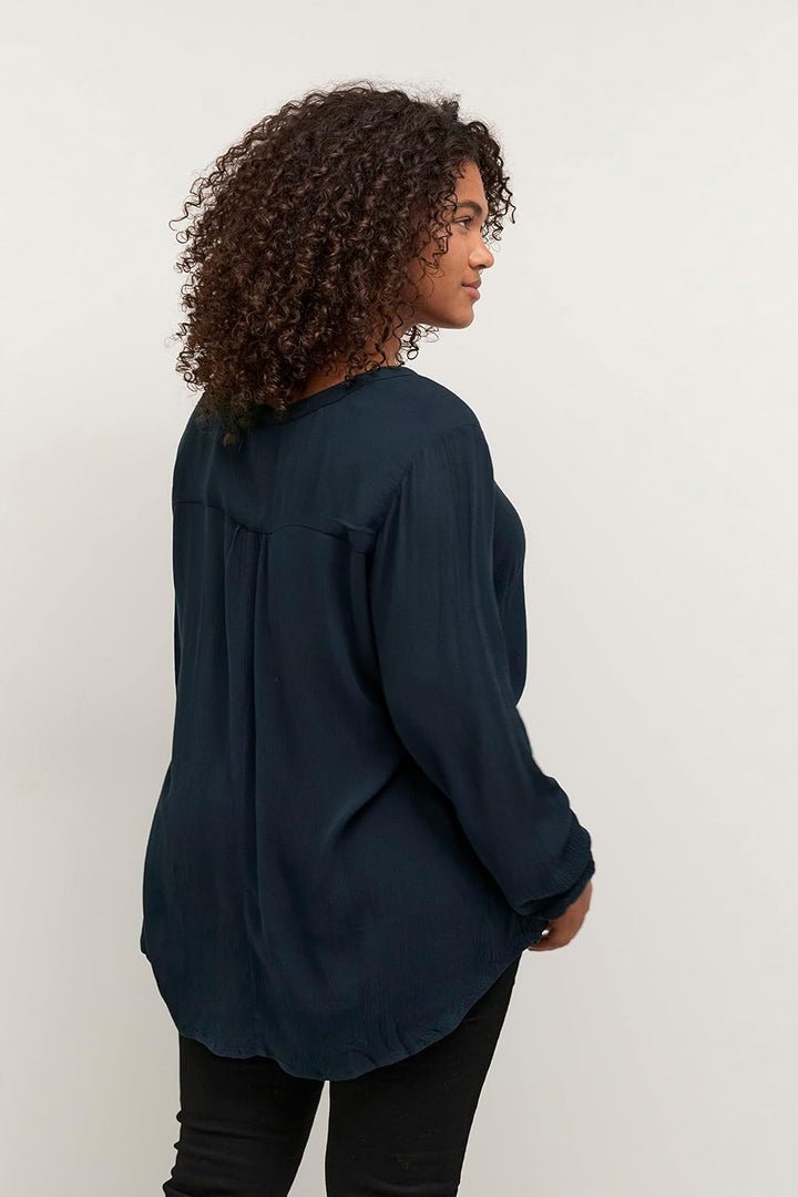 KAFFE CURVE Langarm-Bluse KCami Damen Bluse Grosse Grössen Langarm V-Ausschnitt Shirt 40 Grosse Grös