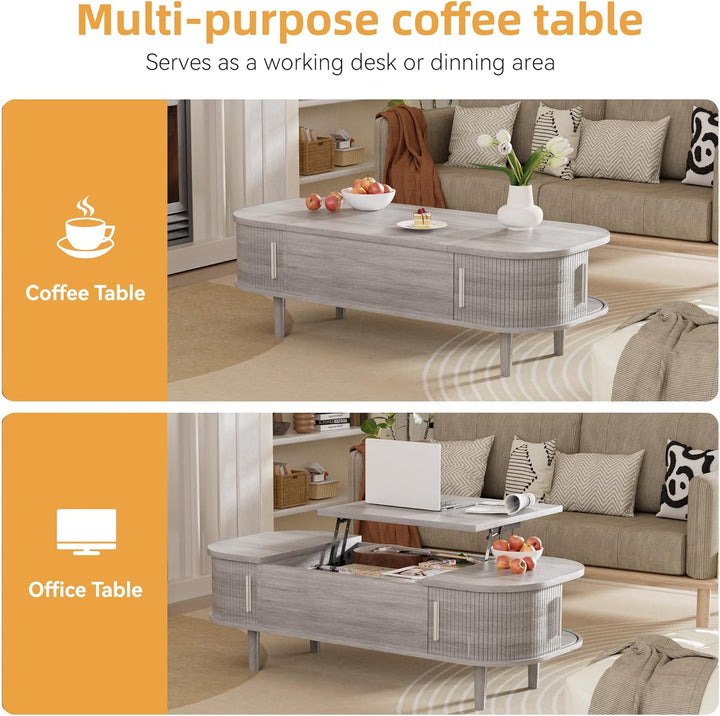 Couchtisch mit Hebeplatte – Moderner Holztisch mit Einzigartiger Textur &amp; Verstecktem Stauraum, Kaff