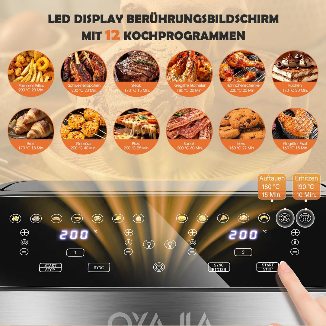 Heissluftfritteuse 2 Kammern Mit Sichtfenster 9L Airfryer 2 Fächer 9-In-1 Touchscreen Antihaftbeschi