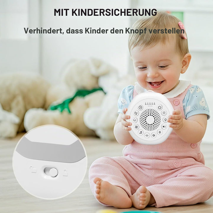 White Noise Machine für Babys, Geräuschmaschine mit 27 Beruhigenden Geräuschen, Nachtlicht und Timer