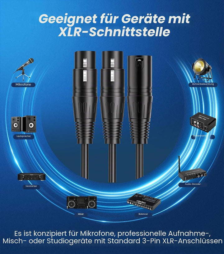 Tisino XLR Y-Splitter-Kabel, Dual-Buchse XLR auf Stecker, Mikrofonkombinator, Y-Kabel, symmetrisches