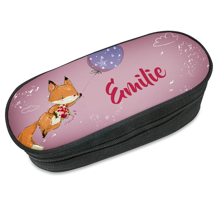 Federmäppchen Fuchs mit Name,rosa Stiftebox Federtasche, Geschenkidee Schulanfang, Schule, Kinder, M