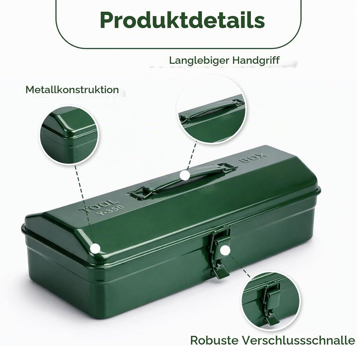 Werkzeugkiste Metall Leer 37x16x12cm - Kleiner Werkzeugkasten mit Tragegriff und Verriegelung, Viels