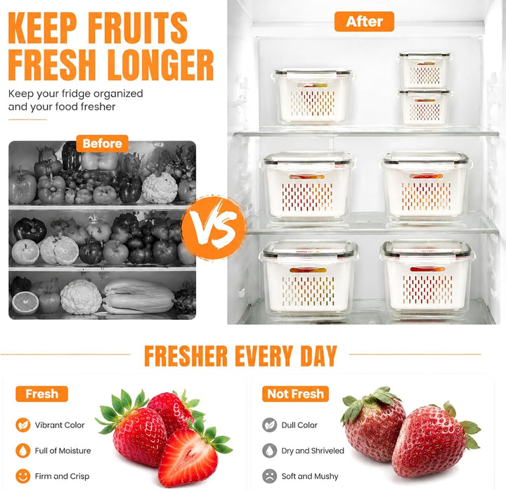Kühlschrank Organizer, Frischhalteboxen mit Deckel und Siebeinsatz