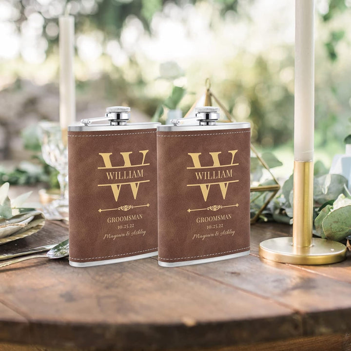 10 Stück Flachmann mit Gravur, Edelstahl Hip Flask Personalisiert mit Eigenem Text für Trauzeugen Ge