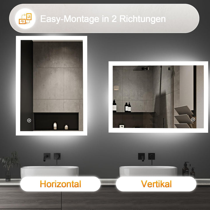 Boromal LED Badezimmerspiegel 50x70cm Badspiegel mit Beleuchtung Badezimmer Wandspiegel 3 Lichtfarbe