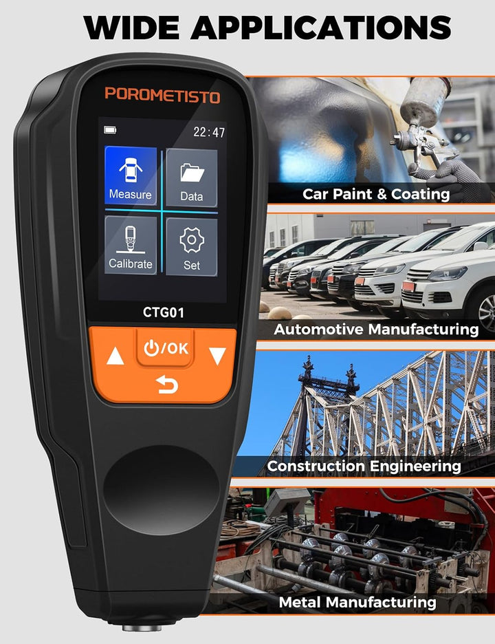 Lackdickenmessgerät Auto 0–2000μm – Fe/NFe Auto-Erkennung für Stahl &amp; Alu