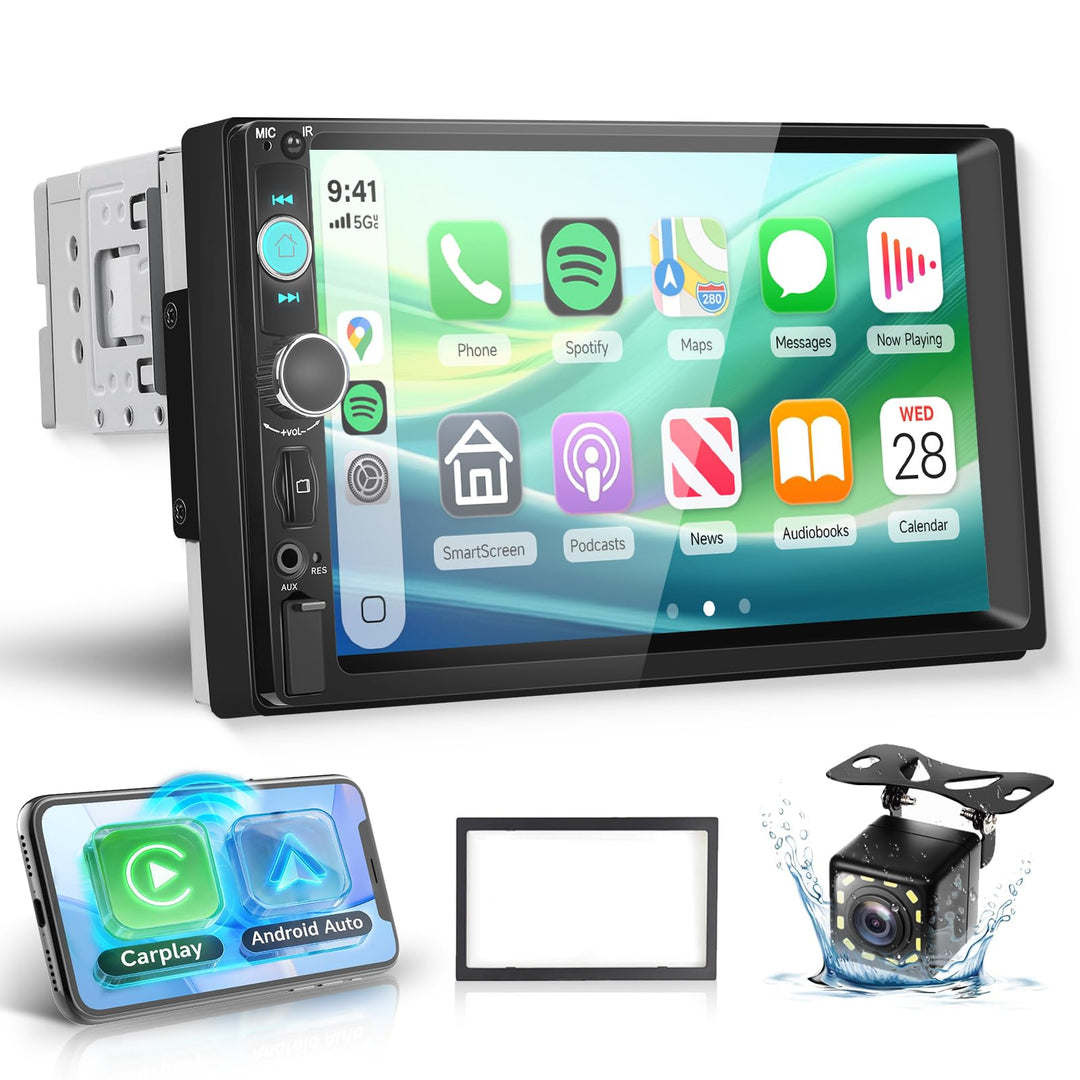 Hodozzy Autoradio 1 Din mit Drahtloses Carplay Android Auto, 7 Zoll IPS Bildschirm Auto Radio Unters