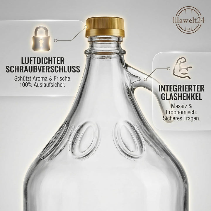 lilawelt24 6 STÜCK 5L Gärballon mit SCHRAUBVERSCHLUSS Flasche Glasballon Weinballon Glasflasche