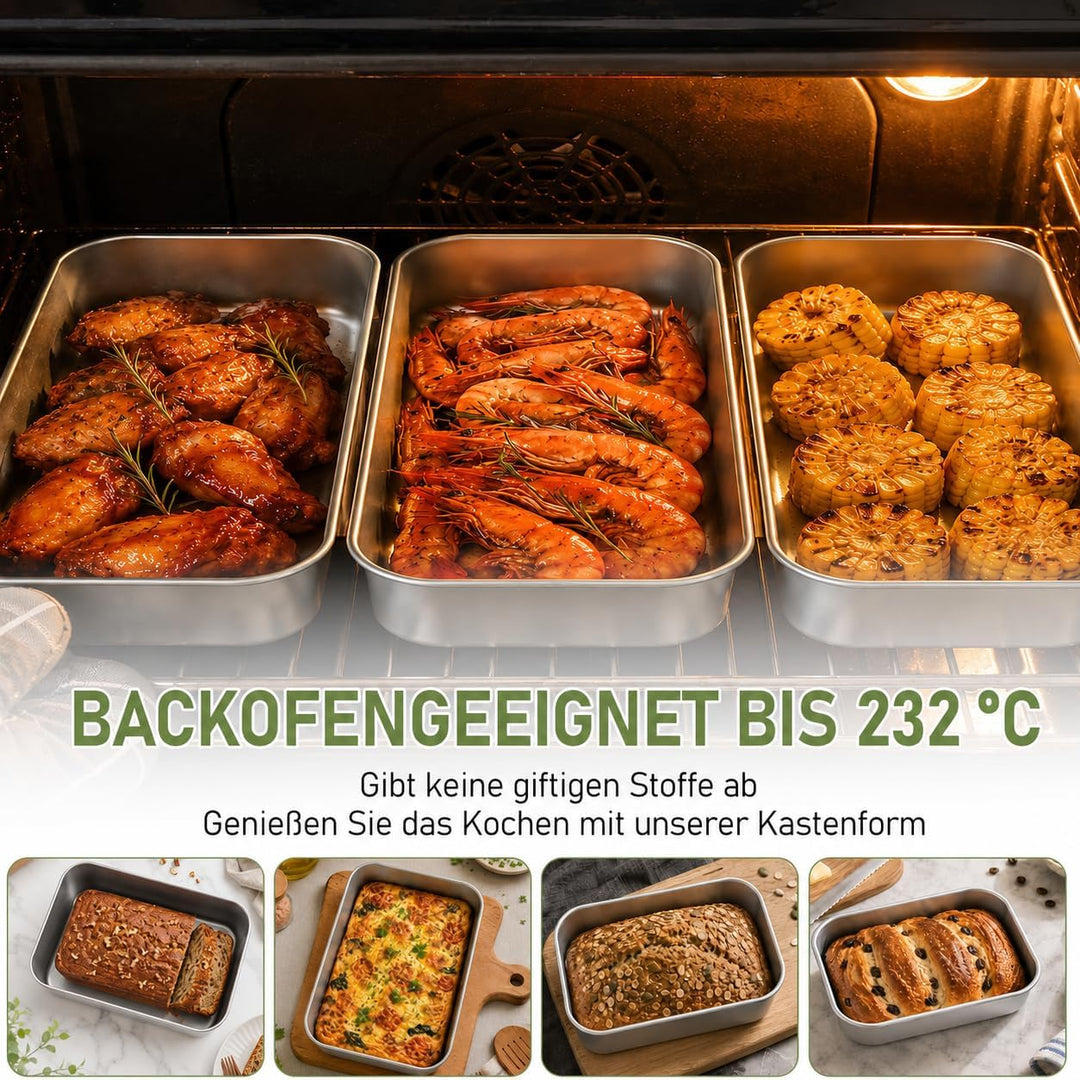 8er Set Kastenform Edelstahl, 22 x 15 x 6,5 cm Backform ohne Beschichtung, Edelstahl-Kastenformen Br