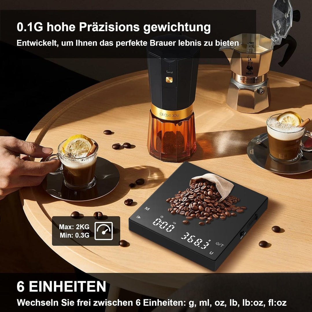 Diyife Wiederaufladbare Mini Kaffeewaage mit Timer, Tragbare Coffee Scale, Home Espresso Waage, Präz