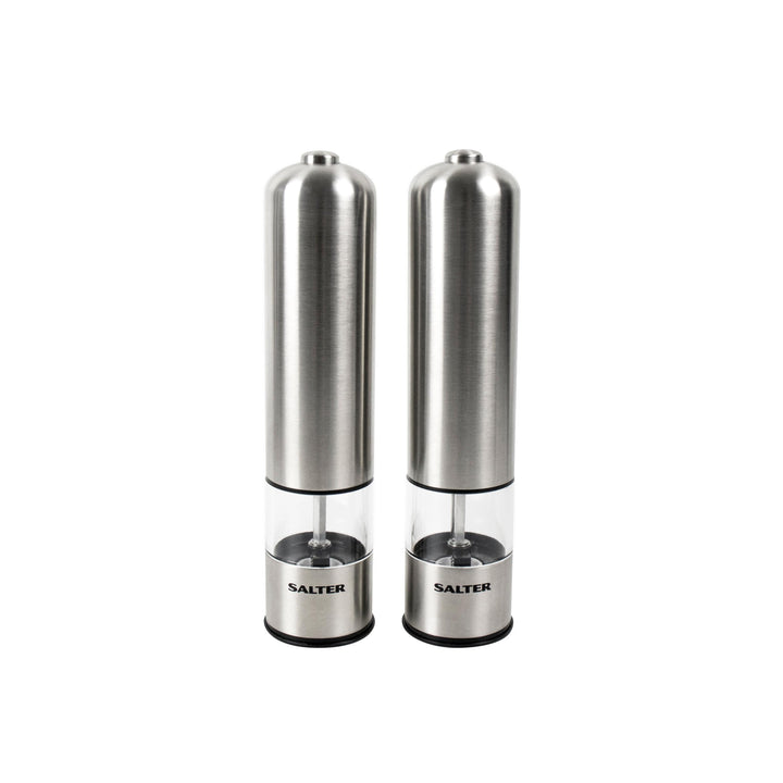Salter Gewürzmühle Elektrisch 2er Set, Salz und Pfefferstreuer mit LED-Beleuchtung, Edelstahl Gewürz