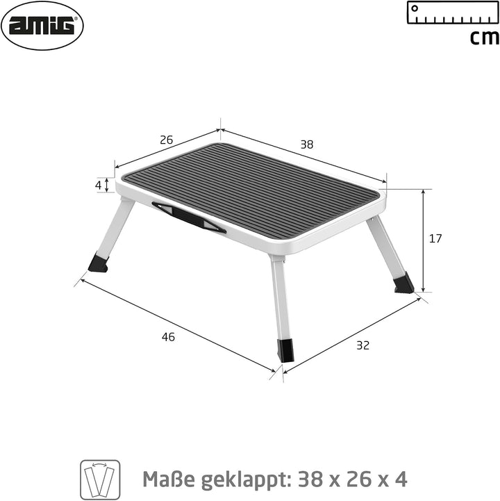 Amig - Klapphocker 1 Stufe - Tritthocker Weiss - 46 x 32 x 17 cm, 1