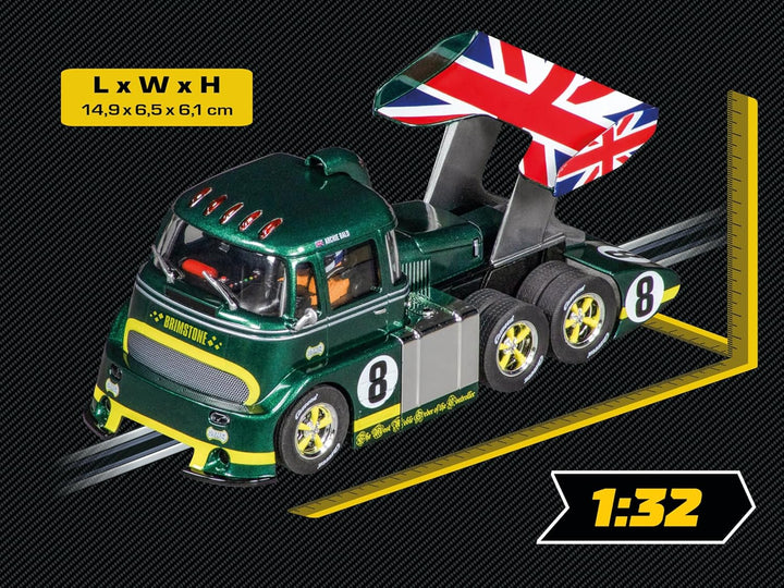 Carrera Digital 132 I Racetruck Cabover British Racing Green, No.8 I Mächtiges Rennerlebnis mit brit