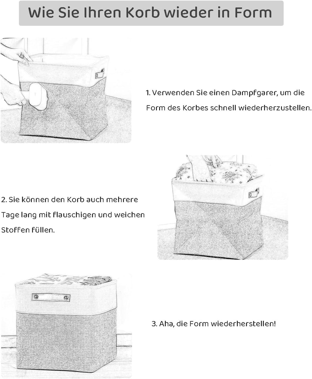 Mangata 25|28|30|33cm Aufbewahrungsbox Stoff, Aufbewahrungskorb für Regal, Korb Aufbewahrung, 3-er P