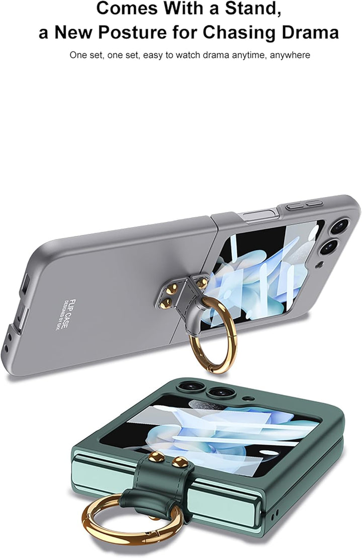 COQUE Hülle für Galaxy Z Flip 5 5G Hülle,Shell Film All-Inclusive Handyhülle mit Ring-Videoständer,F