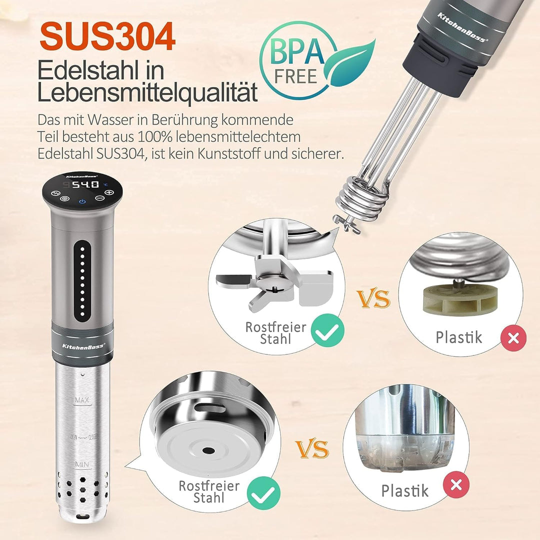 KitchenBoss Sous Vide Garer Stick Präzisionskocher•1100W •360° Zirkulation•40℃-90℃ Temperaturbereich